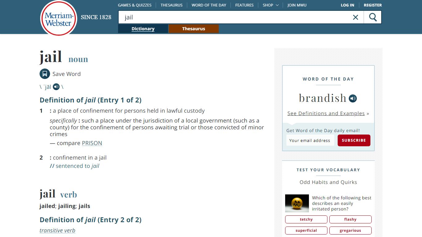 Jail Definition & Meaning - Merriam-Webster